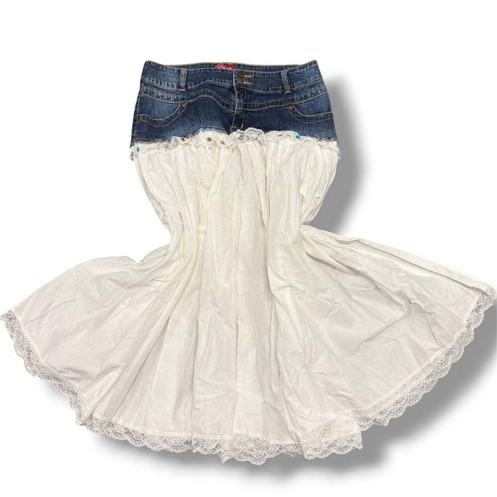 Lorraine B Denim And Lace Rara Y2K Maxi Skirt Size M